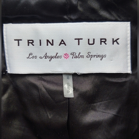 Trina Turk Tweed Jacket Blazer Gray Black Three Buttons Fitted Wool Silk Size 8 - Picture 9 of 12